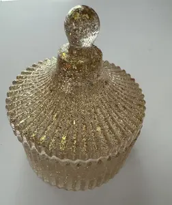 Gold Glitter Handmade Resin Trinket Jar,  , Round 3" with 1.75" High, Durable Design, Ideal for Girls' Room, Decorative Canister Tin