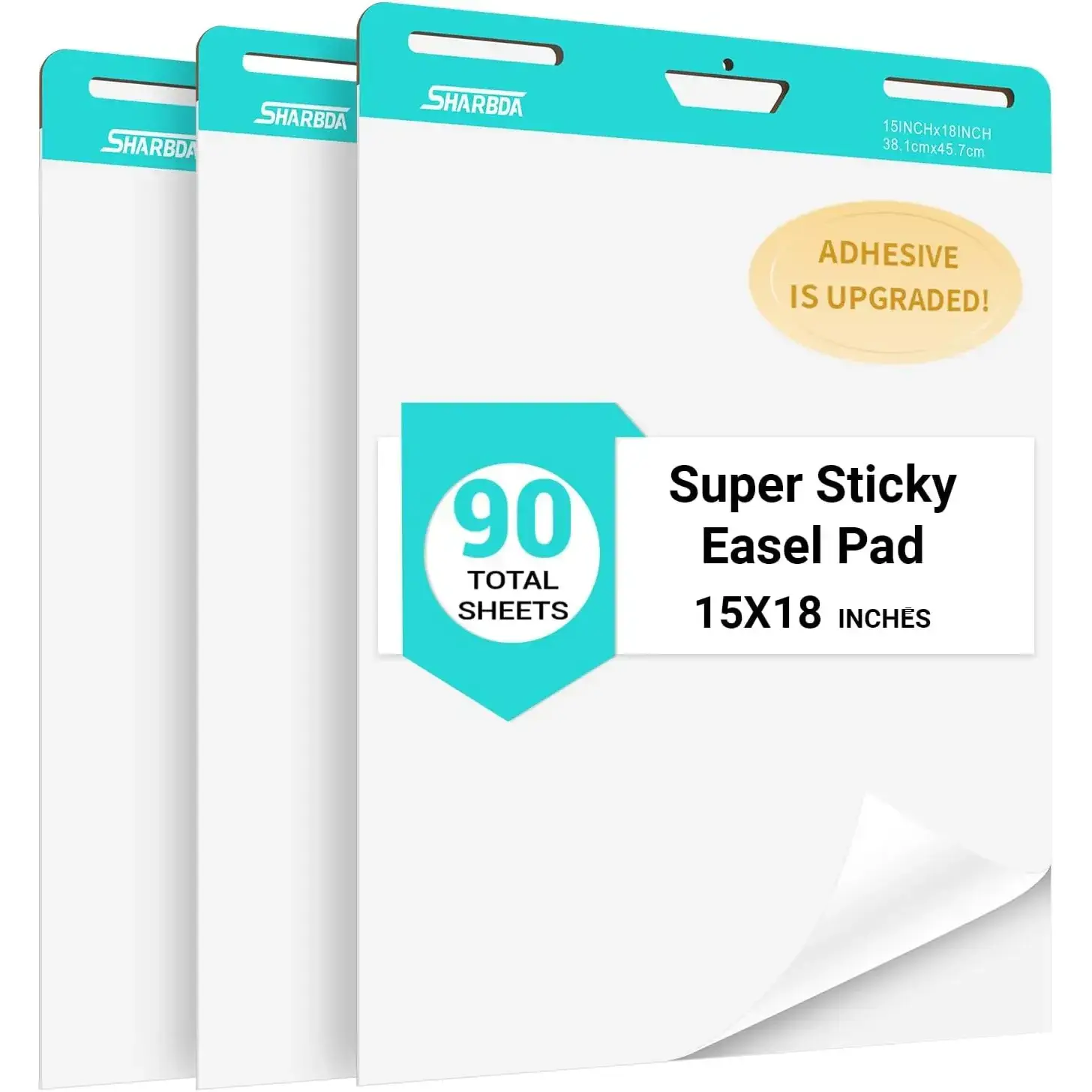 Sticky Mini Easel Pad, 15 x 18 Inches, Self Stick Flip Chart Paper,Sticky Chart Paper for Teachers, Anchor Chart Paper for Office, 30 Sheets/Pad, 3 Pad