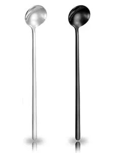 10-PCS Coffee Spoon Stainless Steel Round Head Long Handle Ice Cream Stirring Dessert Honey Mixing Spoon Kitchen Tableware Decoration