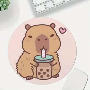 Cute Capybara Design Mouse Pad, Round Mouse Pad with Non-slip Rubber Base, Decorative Mouse Mat for Gaming & Office