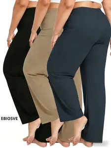 3-Pack Women'S Plus-Size Solid Color Fitted Straight-Leg Stretchy Pants, High-Waisted Leggings, Elegant And Stylish Trousers, Women'S Long Pants, Plus-Size Clothing, Women'S Straight-Leg Pants, Soft Leisure Pants with Pockets, Perfect for Spring