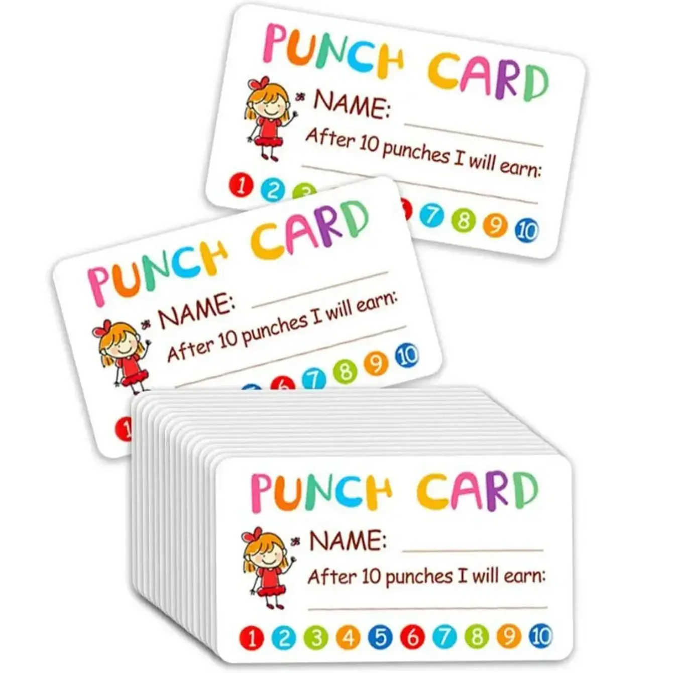 50 Punched Reward Cards Set, Family Behavior Incentive Cards, encouragement cards, positive cards, Motivational Cute Card Pack with Name and Earn for Kids, Home Management Tools