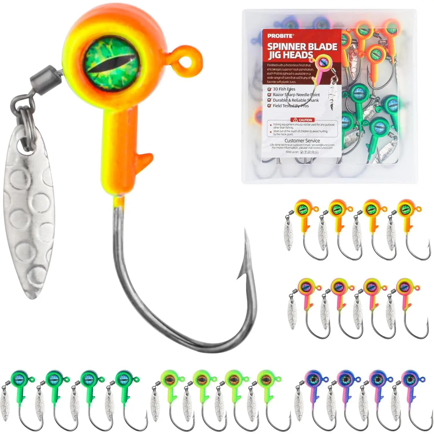 20PCS Underspin Jig Heads – Spinner Blade Fishing Jig Heads with Sharp Hooks, 4 Size Options for Soft Plastic Baits & Bass Fishing