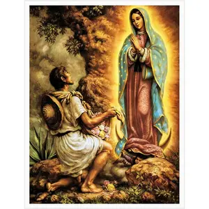Vintage Chic Art Decoration Virgen De Guadalupe and Juan Diego Oil Paintings Our Lady of Guadalupe Religious Wall Art Home Wall Poster 12x18inch(Unframed) Ornaments Photo
