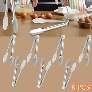 8 Pack Serving Tongs 7 inch Kitchen Tongs, Buffet Tongs, Stainless Steel Food Tong Serving Tong, small tongs Kitchen Tool Accessories