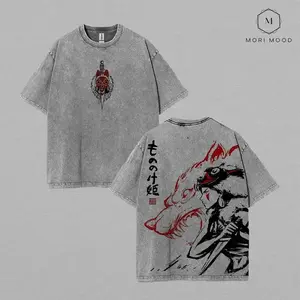 San - Princess Mononoke Vintage Y2K Oversized Cotton Washed T-Shirt, Studio Ghibli Anime Double-Sided Printed Graphic Tee, Retro Casual Unisex Oversize Anime Manga Acid Wash Streetwear, Otaku Top Fit, Gift For Fan Anime Lover