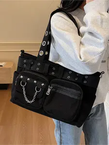 Retro rivet chain decoration women's daily casual shoulder tote bag with single shoulder design Crossbody With Chain