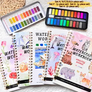 Watercolor Practice Book with 24 Solid Colors, Floral, Animal, Ocean Themes, Includes Drawing Tools, Ideal for Beginners