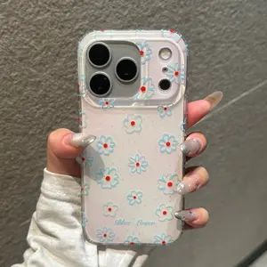 Blue Floral Phone Case for Apple iPhone 17 Pro Max, Cute Girl Heart Design, Fashionable 16 Pro Max, Protective Cover for Men and Women