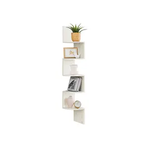 VASAGLE Corner Shelf Wall Mount, 5-Tier Floating Corner Bookshelf, Plant Shelf for Bedroom, Living Room, Bathroom, Home Office