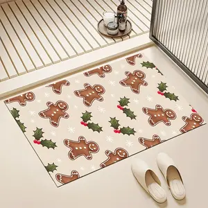 Floor Mats Absorbent & Non - Slip Christmas Floor Mat, Quick - Dry Entrance Mat with Gingerbread Man & Holly Leaf Design for Bathrooms, Kitchens & Entrances