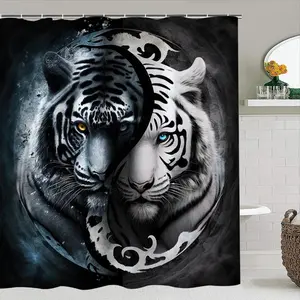 Tiger Pattern Bathroom Decorations, 1 Set Shower Curtain & Toilet Lid Cover & Floor Mat & Toilet Lid Cover, Shower Curtain Sets, Bathroom Supplies, Bathroom Accessories for Home Decor