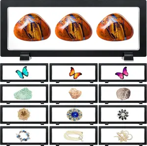 12Pcs 3D Floating Display Case Floating Frame Display Holder Stand Challenge Coin Jewelry Frame Box for AA Medallions Fossil Rock Gemstones Specimen
