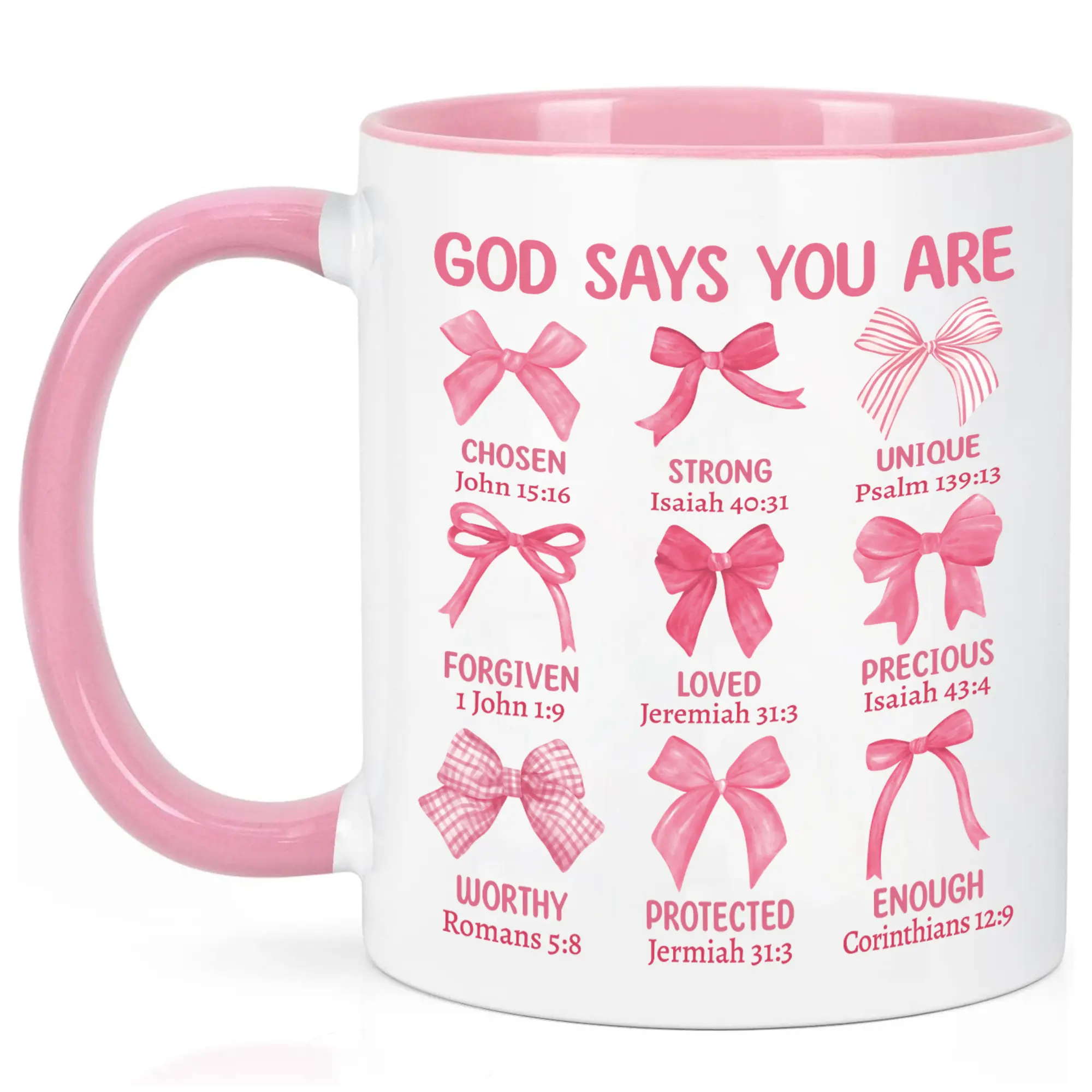 Christian Coquette Bows Mug for Women, Y2K Coquette Mug, Bible Verse Cup, Women's Jesus Coffee Mug, Christian Mugs, Accent 11Oz 15Oz Ceramic Mugs