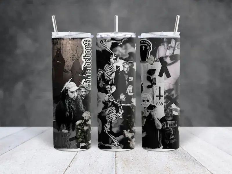 $uicideboy$ G59 Rap Metal Tumbler 40 oz with Handle 20 oz Skinny Travel Mug Insulated Stainless Steel Suicideboys Grey Day Tour Merch Music Gothic Fan Gift