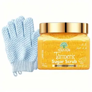 ROUSHUN Turmeric sugar scrub+Rubbing gloves Large capacity family pack body scrub gently and deeply cleanses the skin Exfoliates Smooths Brightens