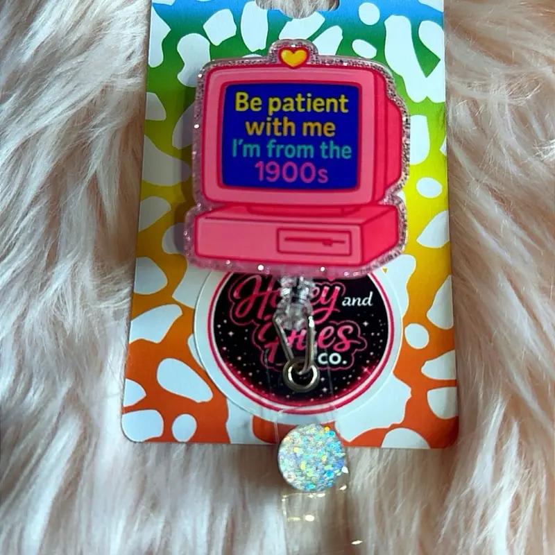 Be Patient with Me Badge Reel - Pink TV Design, Durable Clip, Perfect for Nurses, Teachers, and Professionals
