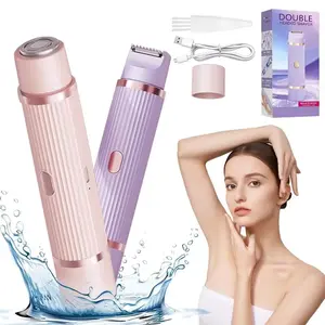 Dual-Head Electric 2 in 1 Body Hair Removal Trimmer for Women - Painless Electric Shaver with IPX7 Waterproof, Rechargeable 2-in-1 Lady Grooming Kit for Underarm, Legs, Private Areas, Valentine's & Summer Gift Idea