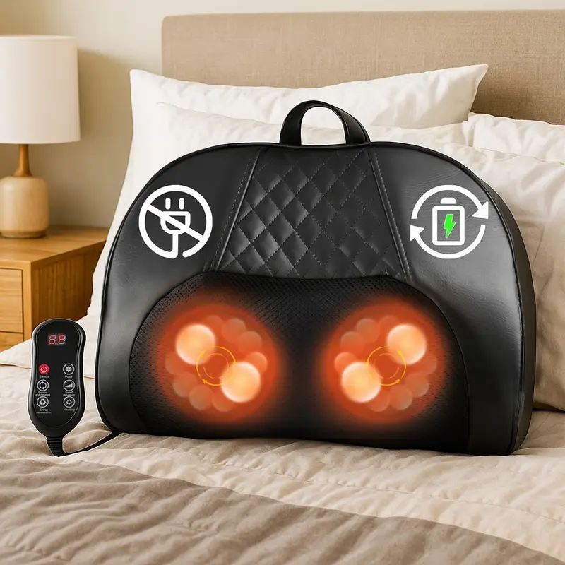 Admbm Cordless Neck & Back Massager with Heat Rechargeable Deep Tissue Shiatsu Pillow for Pain Relief Portable Kneading Massager for Home Office Car Gift for Mom Dad Men Women Daily Adjustable