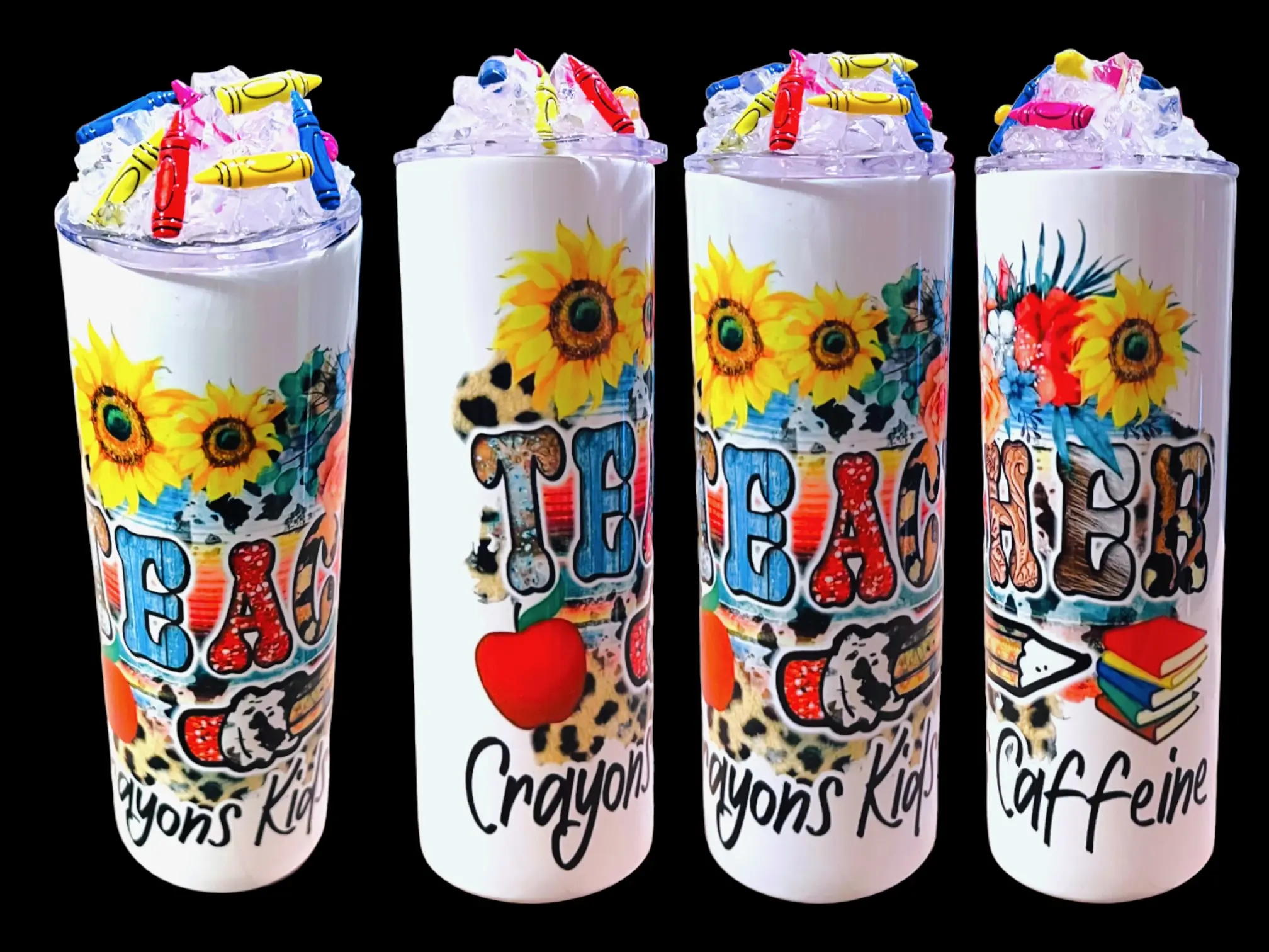 Crayons Kids Caffeine! Fun Teacher 20oz Tumbler with specialty lid! Durable insulated stainless steel product- includes straw!