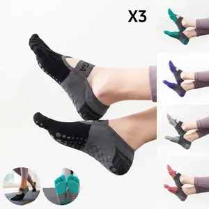 Harkapy 3-Pack Women's Five Toe Yoga Socks Non Slip Silicone Grips With Arch Support High Elastic Cuff For Pilates Ballet Dance Fitness Fits US Size 4.5-6.5