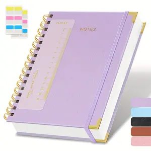 A5 Spiral Journal Notebook, Leather Cover Lined Notebook with Ruler , 5.7''×8.4'', 100GSM Thick Paper, Inner Pocket, Spiral Bound Journaling Notebooks for Women/Men Note Taking, Office School Supplies