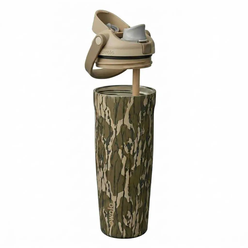 Owala 30oz Woodland Camo Water Bottle with Carry Handle and Straw Lid, Insulated Stainless Steel Sports Tumbler, Outdoor Travel Cup