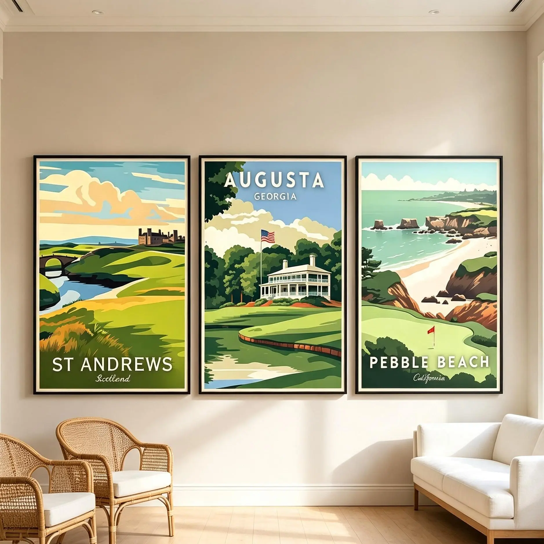 Famous Golf Courses Gallery Wall Set - Augusta, Pebble Beach, St Andrews Travel Posters, Golf Lover Wall Art, Room Decor, 2026 Fall Decor