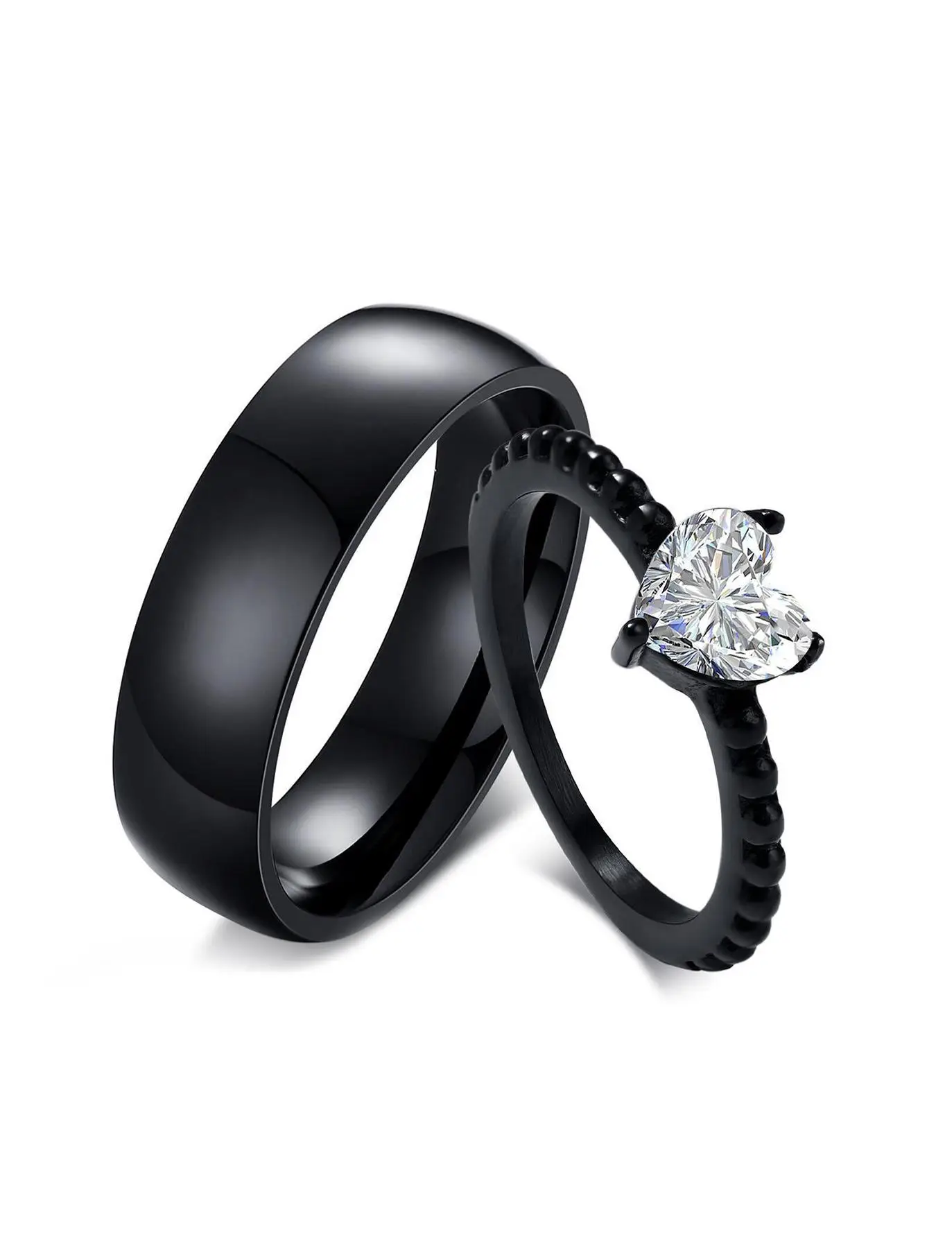 Couple Rhinestone Stainless Steel Ring, 2pcs Engagement Wedding Anniversary Party Jewelry Gift for Couples, Minimalist Aesthetic Jewelry Gift, with Bo