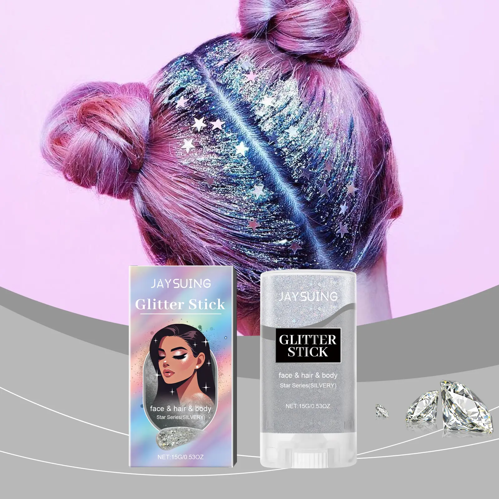 Jaysuing Sequined Glitter Stick (Silver), Party Dance, Performance, Makeup, Face, Body, Collarbone, Highlight And Shine