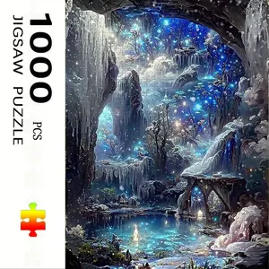 1000 Piece Natural Fluorescent Cave Landscape Puzzle, Large Adult Family Interactive Toy, DIY Home Decor Brain Challenge, Holiday Scene