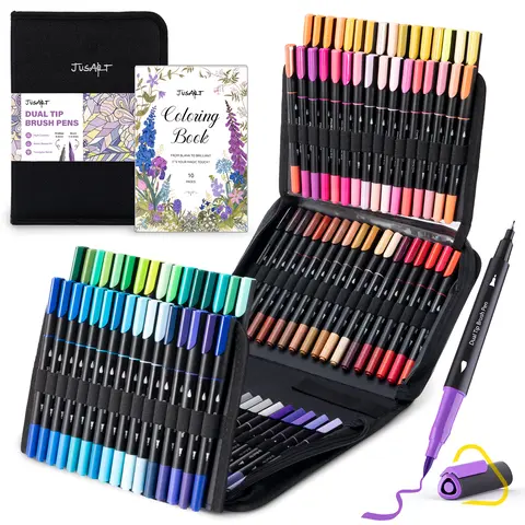 Dual Tip Watercolor Marker Set (100/80/60 Colors) - Water-Based Artist Pens, Ergonomic Triangle Grip, No Bleed, Craft Supplies for Adults, Creative Vibes Art Kits, Office Stationery Gift for Doodle Art