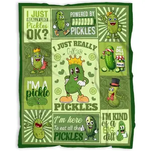 Pickle Blanket, Funny Pickle Gifts for Kids, I Just Really Like Pickles Themed Flannel Blankets, Soft Cozy Lightweight Throw Gifts for Pickle Lover Women Girls Boys