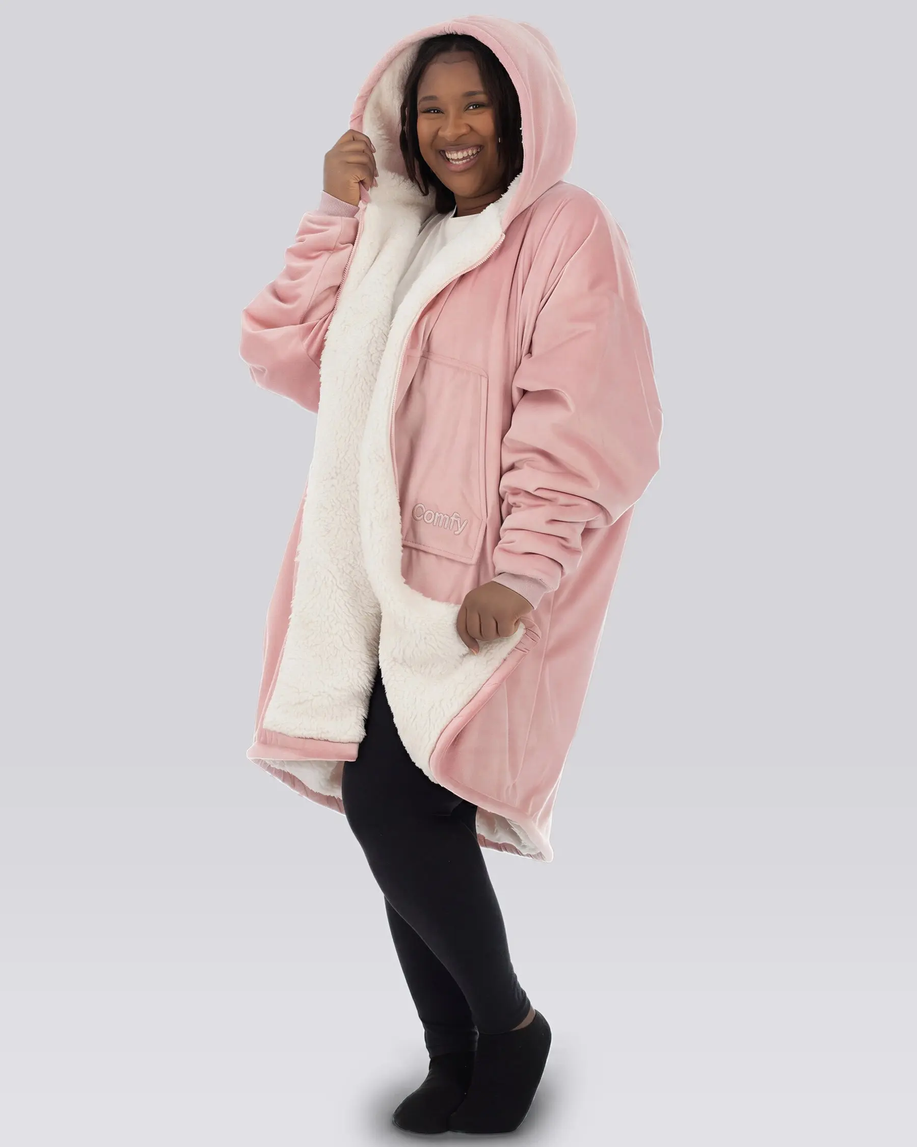 THE COMFY Original Full-Zip- Sherpa Lined Wearable Blanket Hoodie with Full Length Zipper for Warmth and Style, Machine Washable, One Size Fits Most, Seen on Shark Tank, Great Gift, Great for Winter, Womenswear