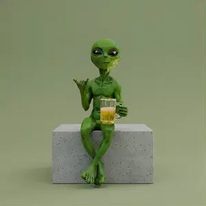 Alien Design Beer Drinking Statue 1 Box Fun Humorous Outer Space Room Decor Alien Figurine with Beer Mug Ideal Gift for Sci-Fi Fans Ornaments