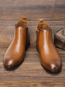 Men's Side Zip Chelsea Boots, Vintage Business Casual Style, PU Leather Upper, Elastic Sides, Durable Non-Slip Rubber Sole