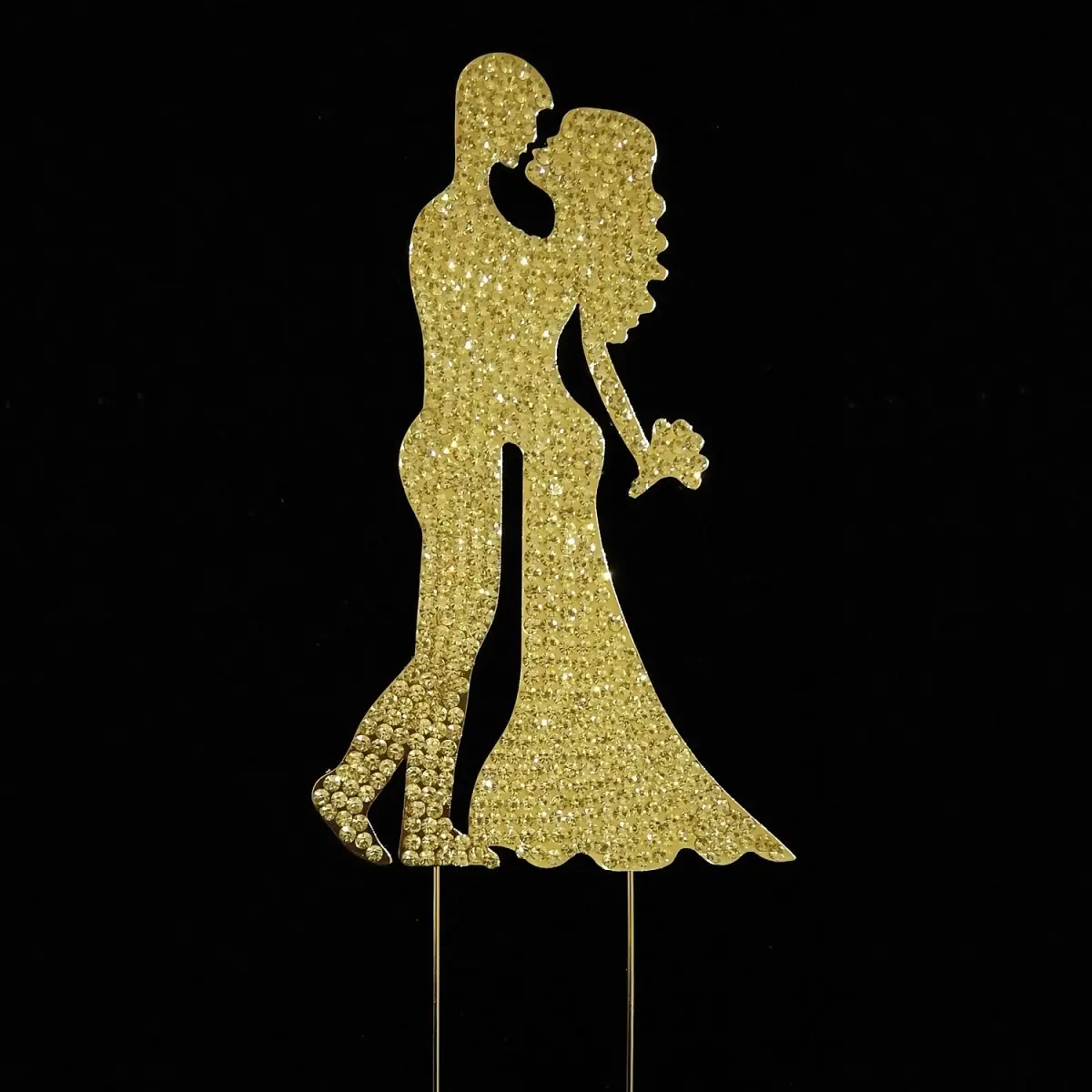 Tian Sweet 33014-BG3g 1-Piece Gold Rhinestone Couple Cake Topper, Wedding Bride & Groom Cake Decor Decoration for Festive Party Home Supplies
