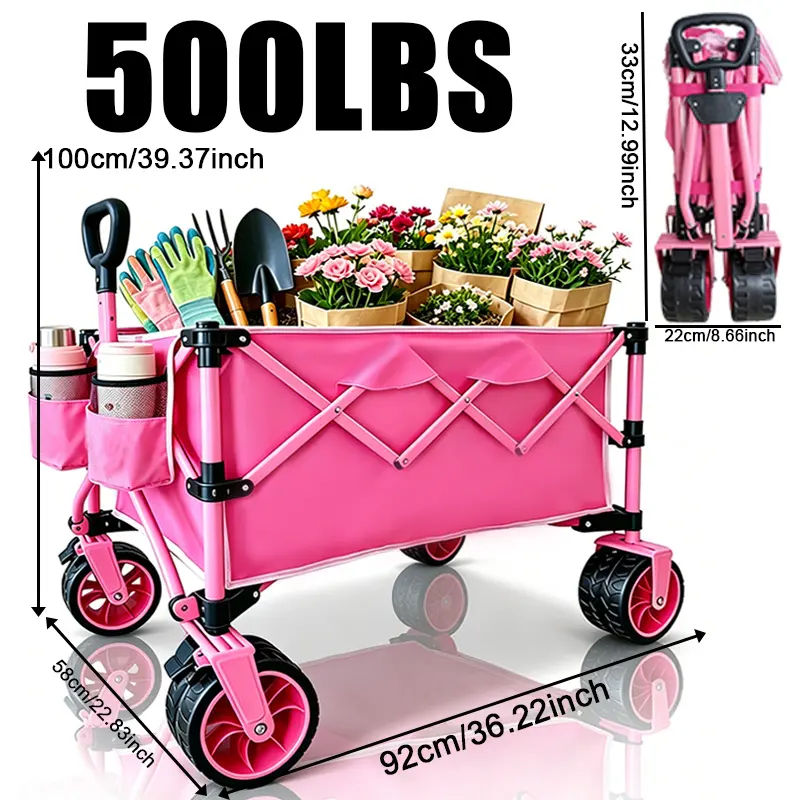 ENB Collapsible Foldable Wagon - Heavy Duty Trolley, 230L Large Capacity 500lbs Oxford Cloth Cart with Universal Wheels, Adjustable Handle for Camping, Grocery Shopping, Portable Collapsible Trollies