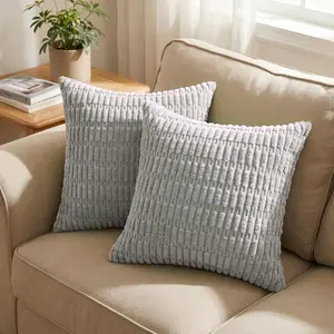 Light Grey Corduroy Pillow Covers 22x22 Inch Set of 2, Soft Striped Decorative Square Throw Pillow Covers, Cushion Covers for Bed Sofa Couch Bedroom Living Room - Light Gray