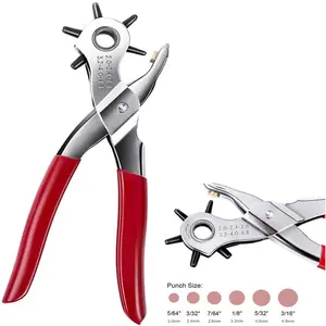 9" Leather Hole Punch Heavy Duty Hand Pliers Belt Holes 6 Sized Puncher Tool New