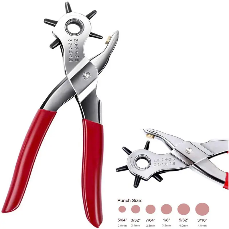 9" Leather Hole Punch Heavy Duty Hand Pliers Belt Holes 6 Sized Puncher Tool New