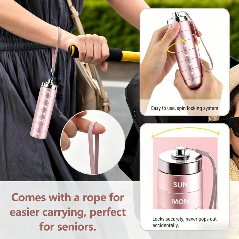 2026 Version Metal Travel Pill Organizer Portable 7-Day Vitamin Organizer Stackable Waterproof Moisture Proof Large Pill Container, Daily Medicine Organizer forVitamin, Fish Oil, Supplement Healthcare Aid