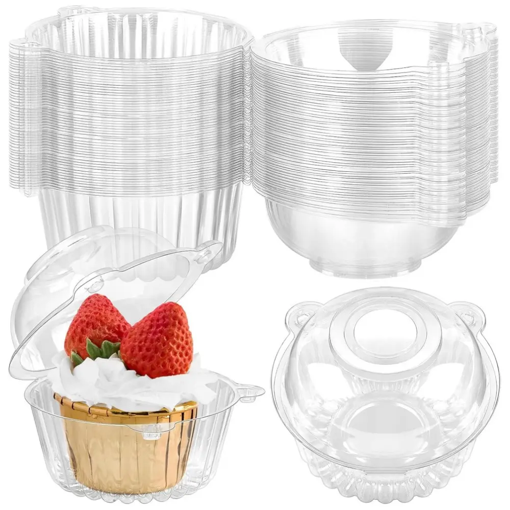 100 pcs Clear Plastic Muffin Containers with Dome Lids Individual Cupcake Containers Disposable Clear Plastic Single Muffin Dome Holders