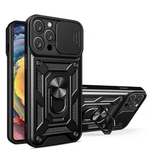 Suitable for iPhone 11-17, plus/pro/promax Sergeant ring stand phone case with sliding window protection case