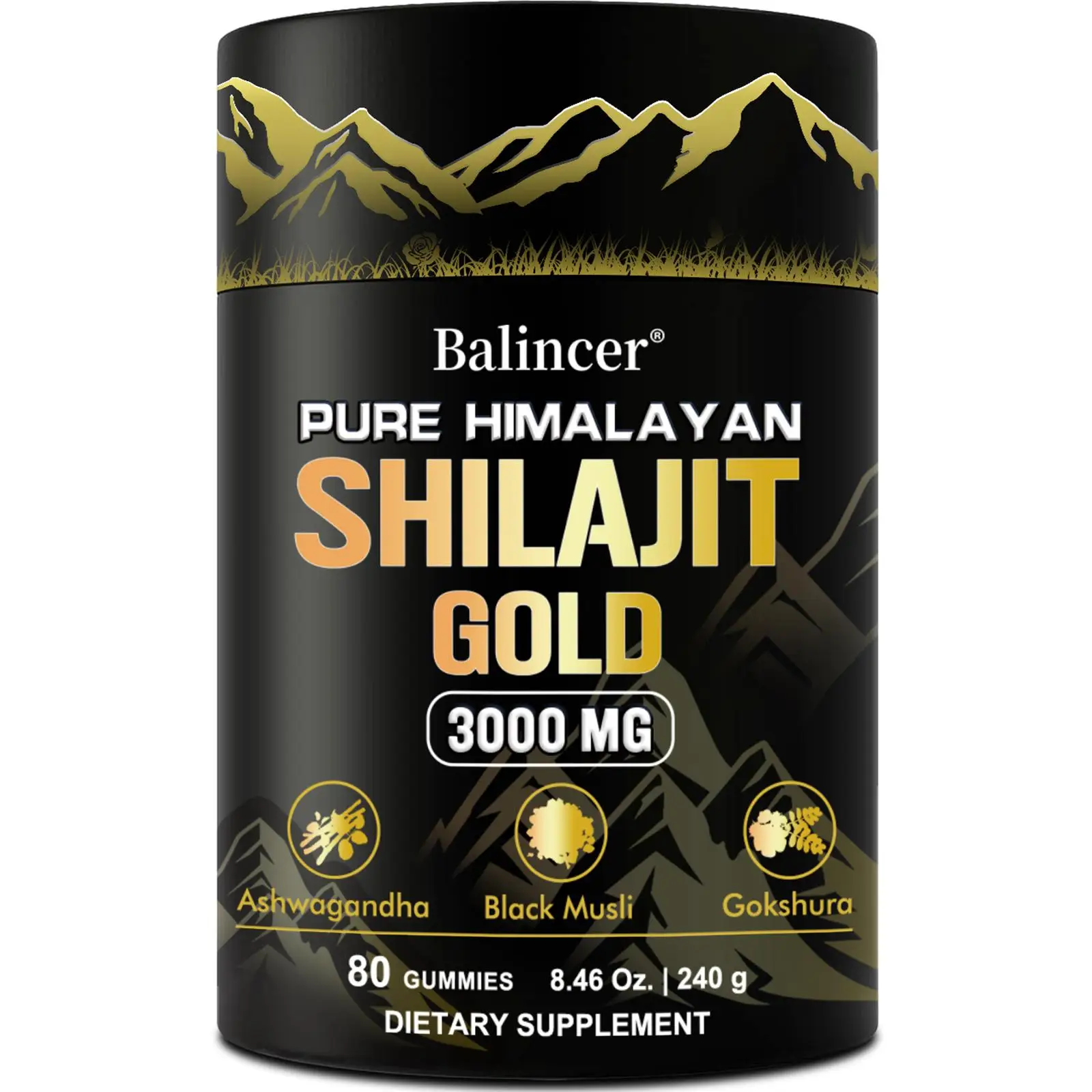 Balincer Pure Himalayan Gold Shilajit Supplement Supports Energy, Endurance, Vitality, Supports Brain Health 80 Gummies