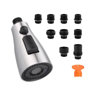 WOWOW Kitchen Faucet Spray Head Brushed Nickel, 3-Function Kitchen Sink Spray Nozzle with 9 Adapters, Kitchen Faucet Head Replacement