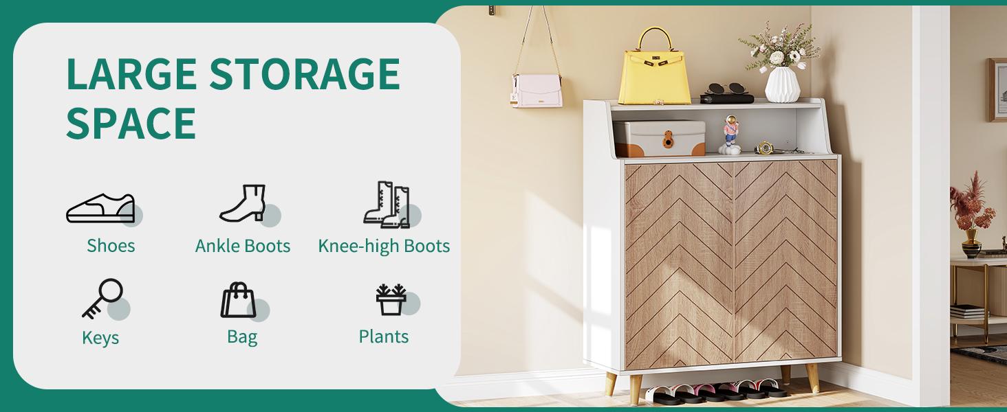 DWVO Shoe Cabinet with Doors, 5-Tier Shoe Cabinet Storage for Entryway, Large Capacity Wooden Shoe Storage Cabinet, Shoe Rack Organizer for Entryway, Closet, Living Room