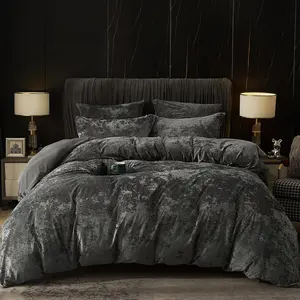 Velvet Duvet Cover Queen Size, 3pcs Ultra Comforter Cover, Flannel Duvet Cover with Pillow Shams, 90" x 90", Dark Grey