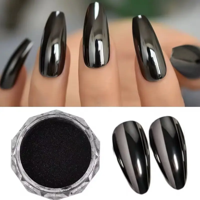 BLACK Chrome Powder- 2 grams each jar nail care nail art acrylic nail chrome nail y2k nails halloween nails