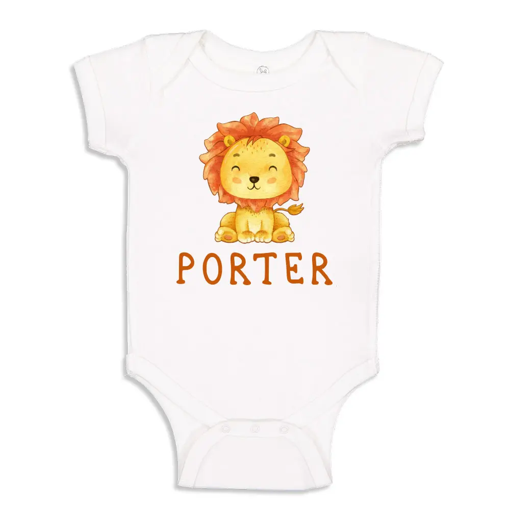 Personalized Lion Baby Bodysuit One Piece or Toddler T-Shirt for Baby Boy with Custom Name
